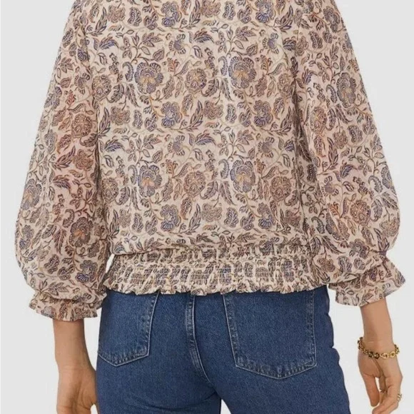 NWT 1. State Paisley V-Neck Blouse - Cream and Blue - Picture 2 of 6